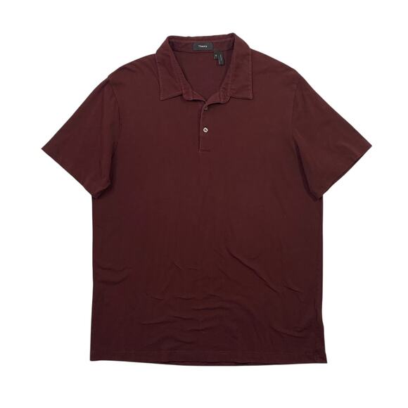 Theory Shirt Mens XL Extra Large Slim Raisin Red Bron 3-Button Stretch Cotton - Picture 1 of 9